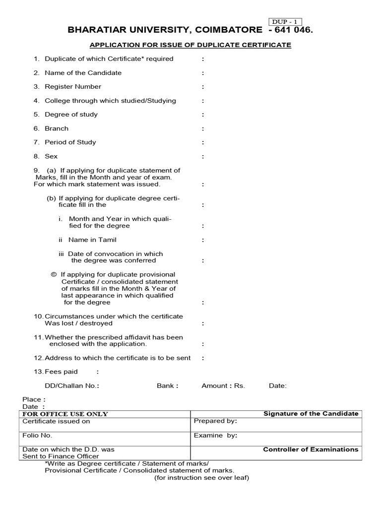Duplicate Certificate Application Form | PDF | Justice | Crime & Violence
