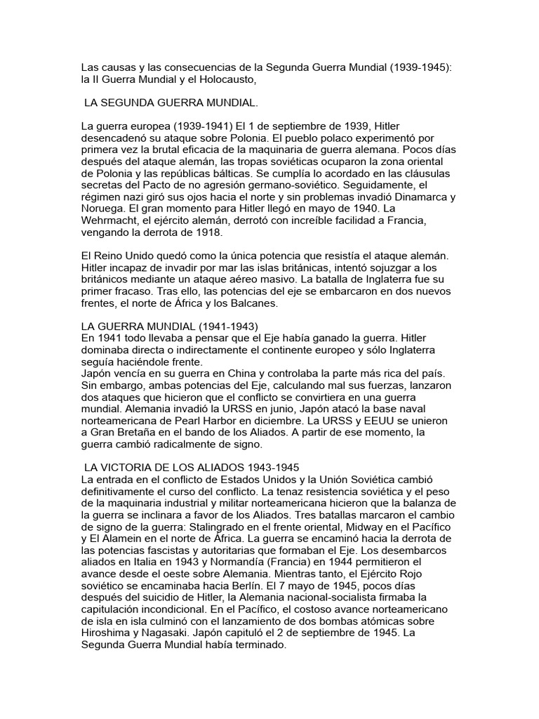Causas y Consecuencias de la II Guerra Mundial | PDF | Segunda Guerra ...
