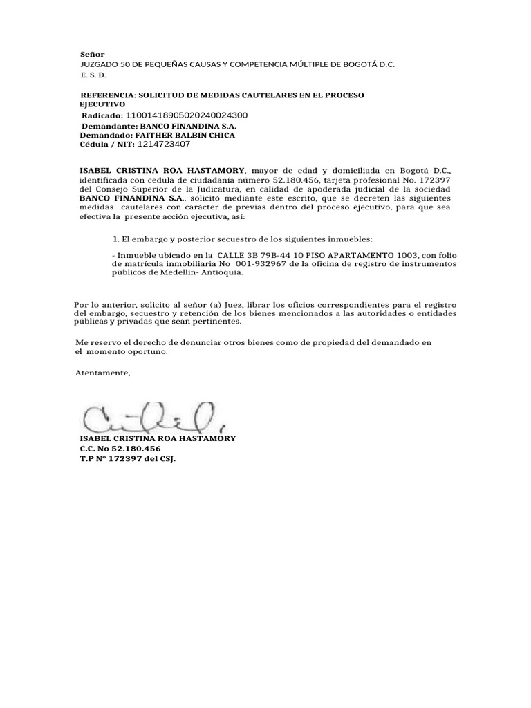 Solicitud Embargo Inmueble | PDF
