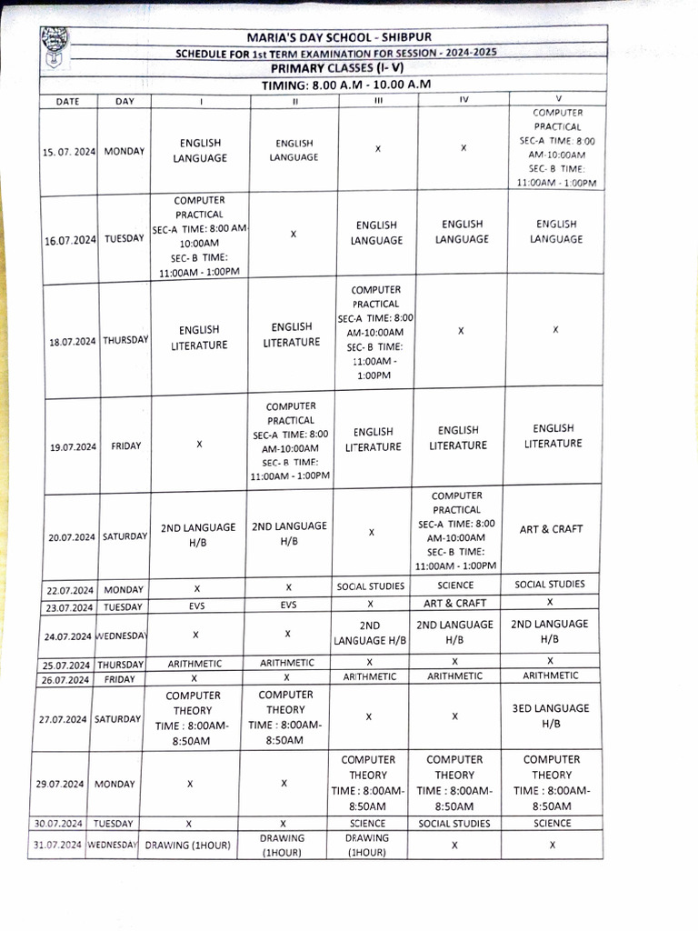 2024-2025 1st Term Exam Schedule | PDF