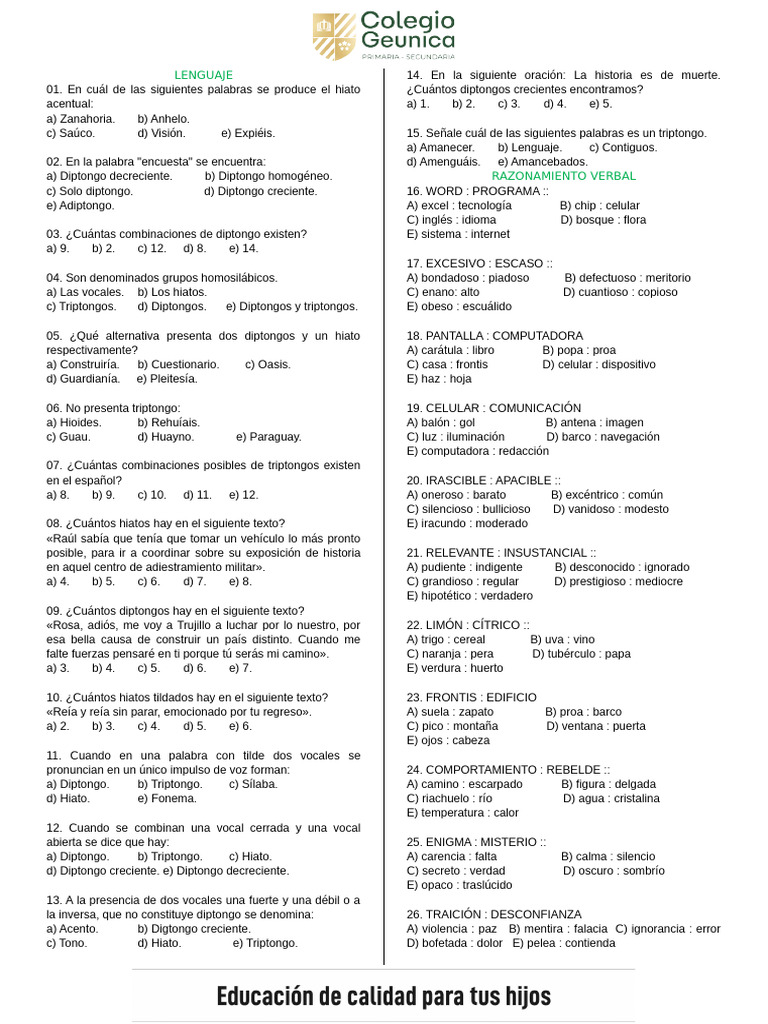 Ejercicios de Diptongos y Hiatos | PDF | Fonética | Voz humana