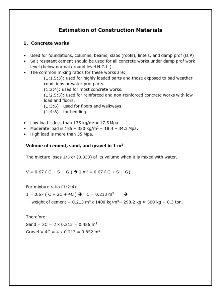 Construction Material Estimation Guide | PDF | Brick | Concrete