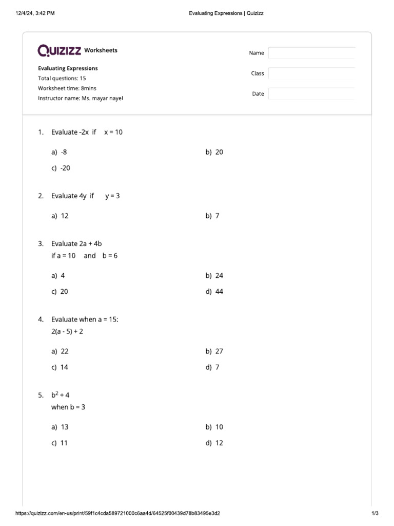 Quiz - Expressions | PDF