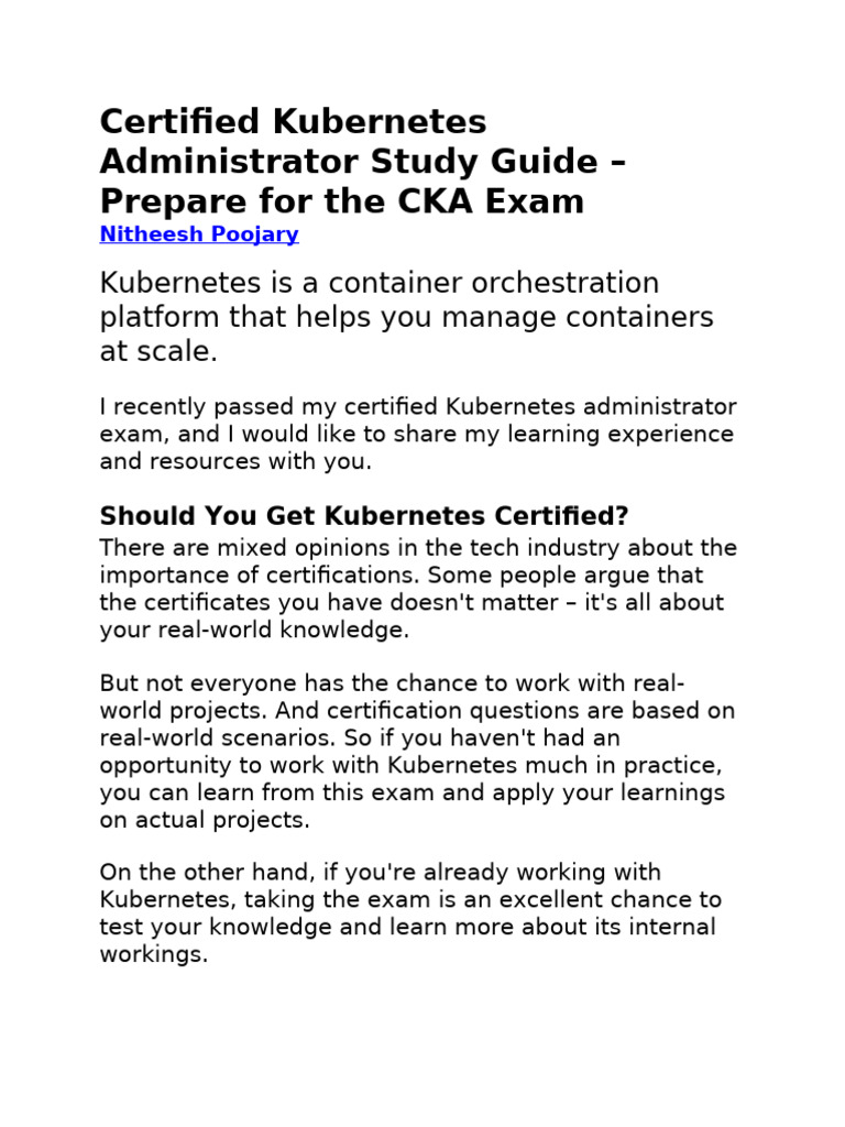 CKA Exam Study Guide and Tips | PDF | Computing | System Software