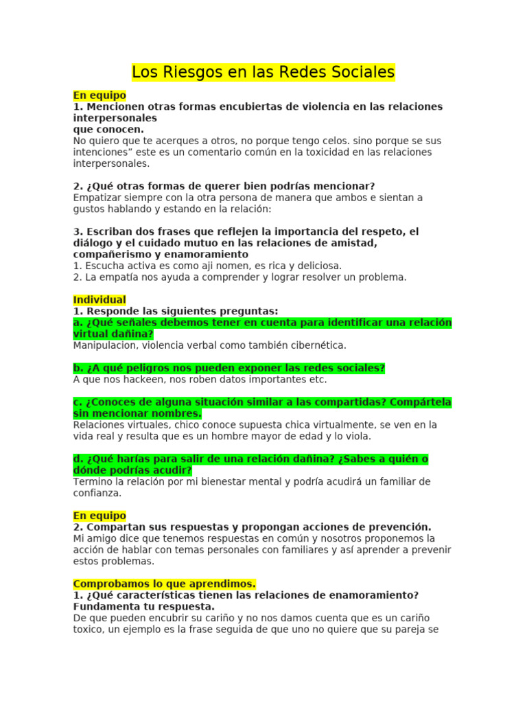Los Riesgos en las Redes Sociales.docx nicolas neira | PDF | Empatía ...