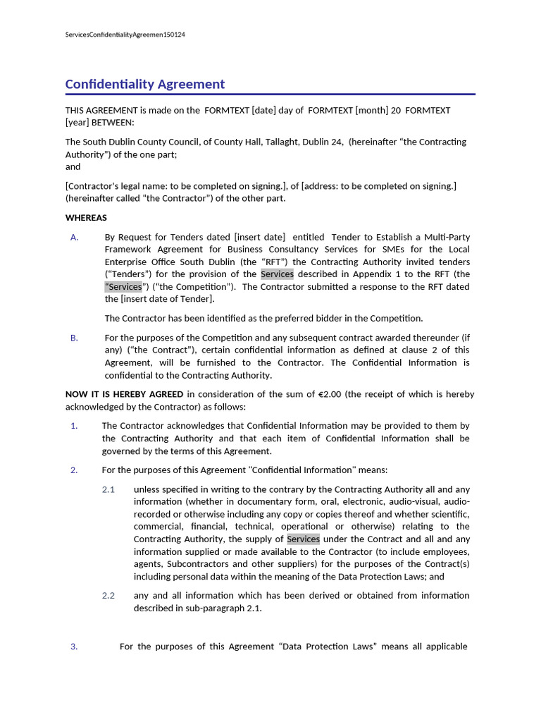 F01 Appendix 7 - Draft Confidentiality Agreement | PDF | Information ...