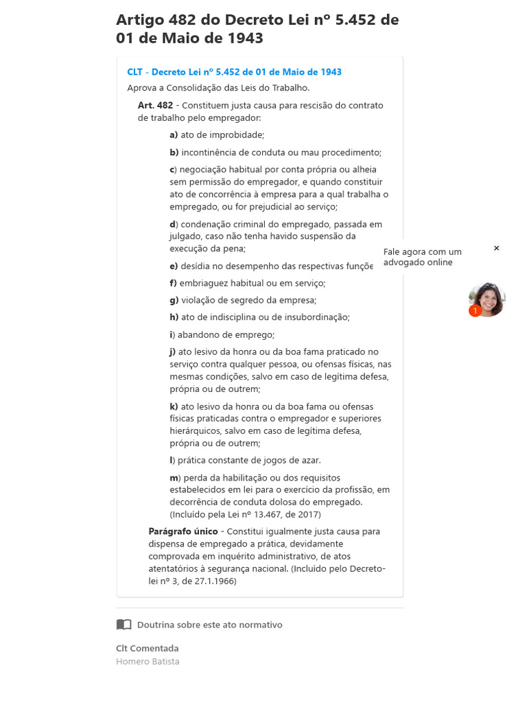 Justa Causa na CLT: Art. 482 | PDF