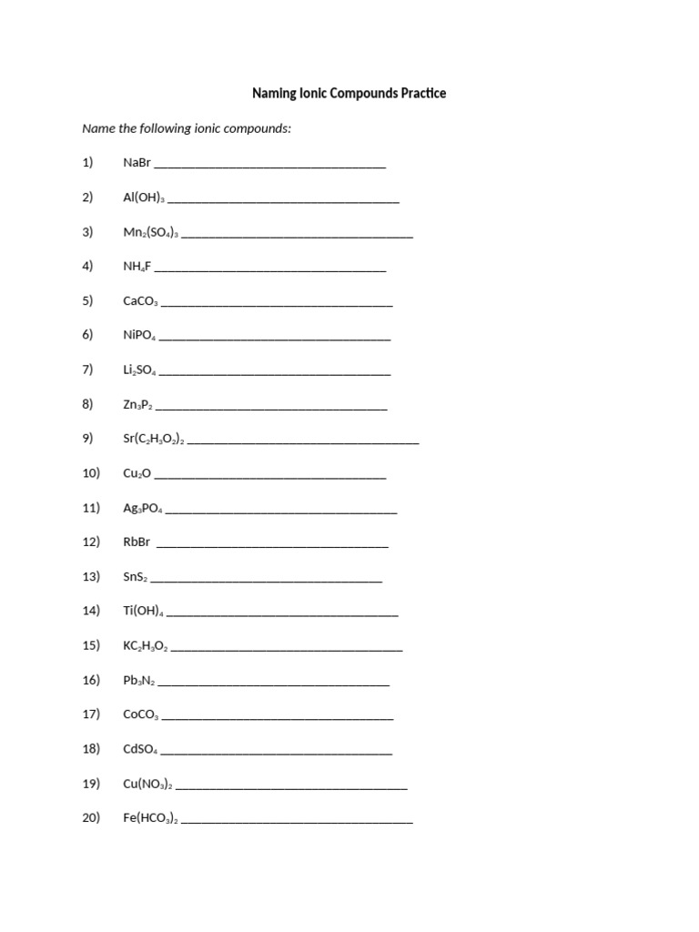 Ionic Compounds Naming Practice | PDF