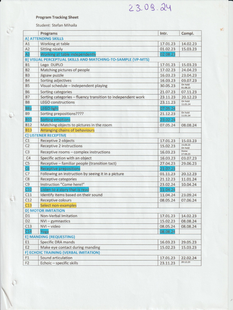 Program Tracking Sheet Mihaila Stefan | PDF