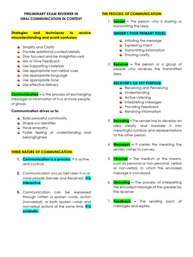 Preliminary Exam Reviewer in Oral Comm | PDF | Communication ...