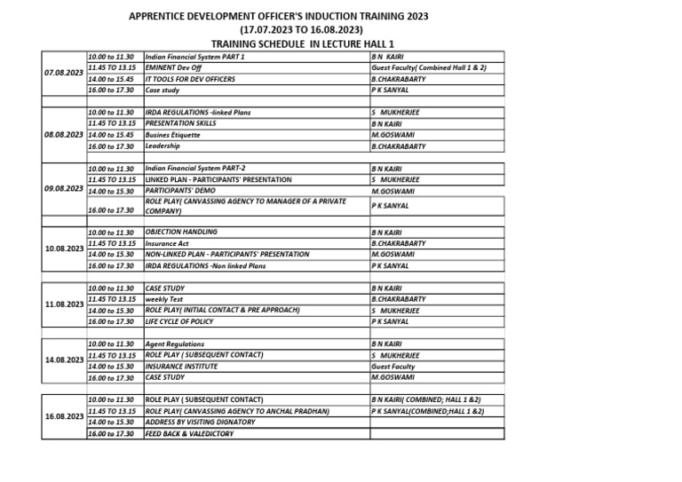 Apprentice Development Training Schedule | PDF