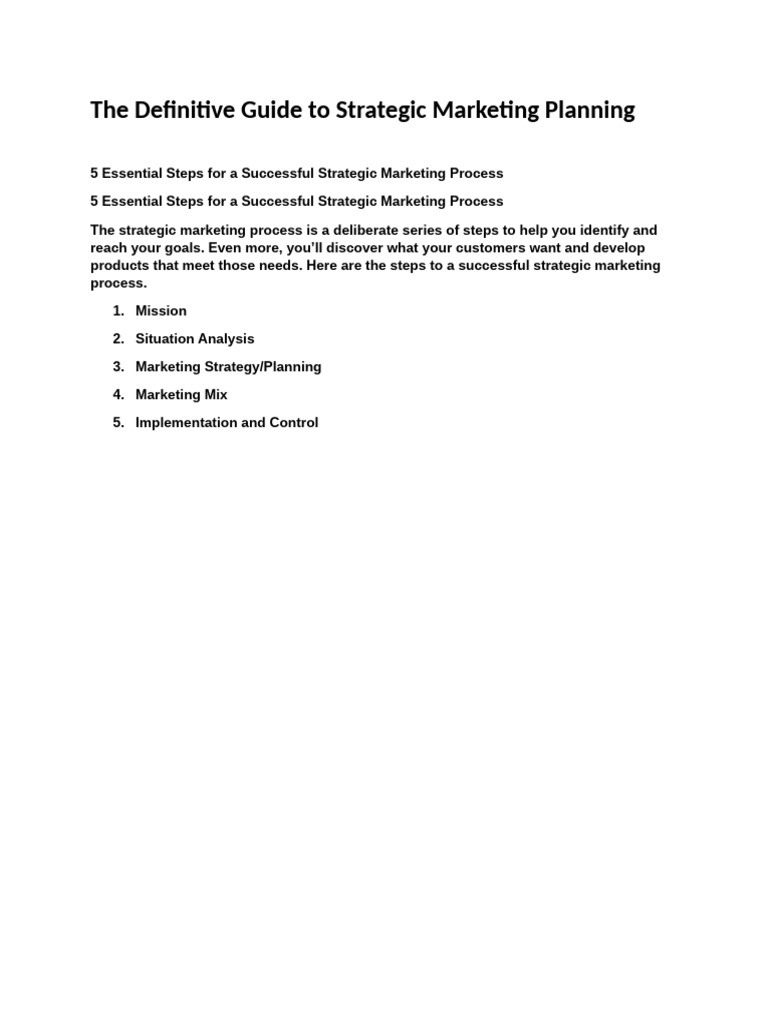 Strategic Marketing Planning Guide | PDF | Marketing | Marketing Strategy
