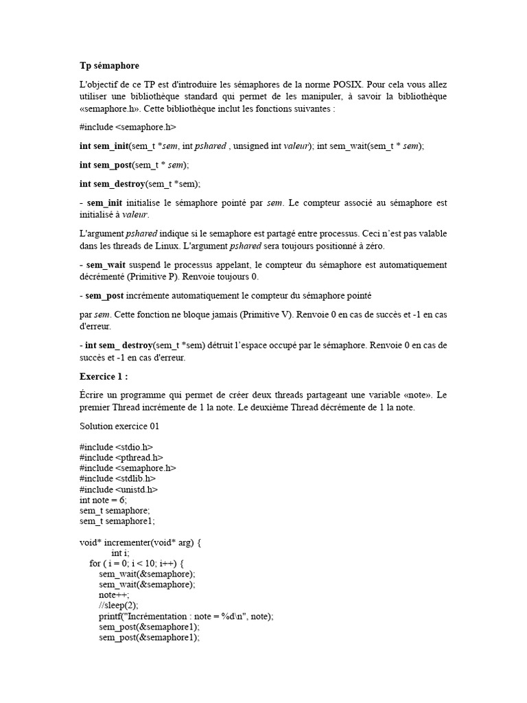 Introduction aux sémaphores POSIX | PDF | Concurrence (Informatique ...