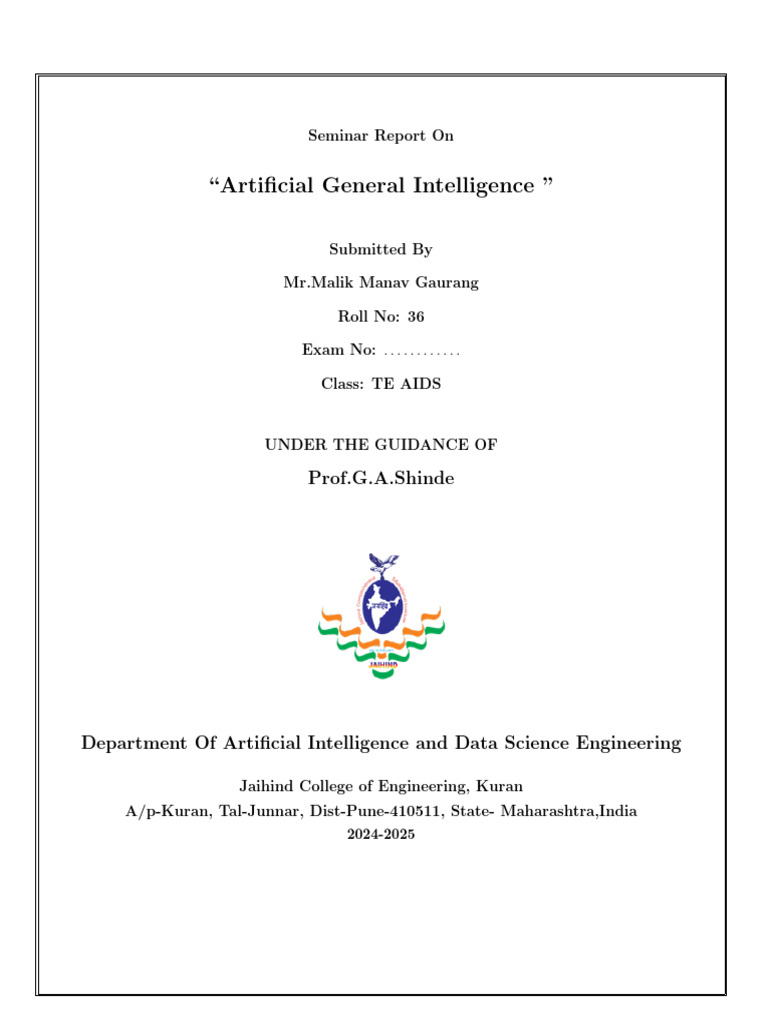 Seminar Report on Artificial General Intelligence | PDF | Artificial ...