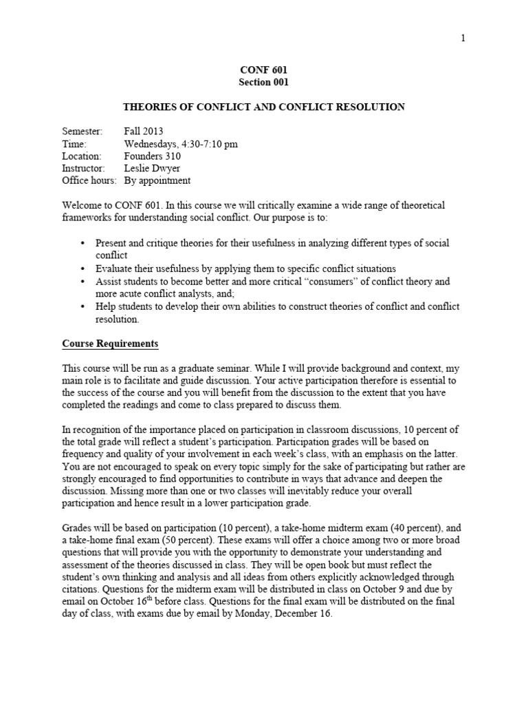 13fa 601 01theories of Conflict and Conflict Resolution | PDF ...