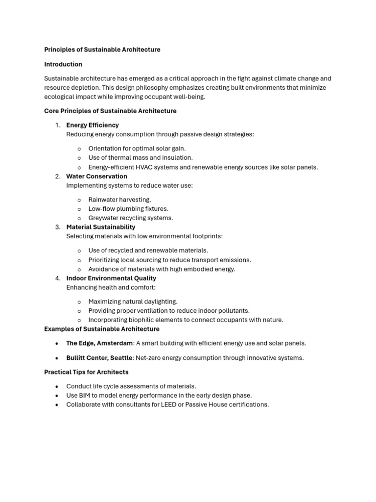 Core Principles of Sustainable Architecture | PDF