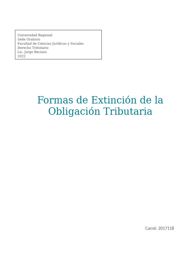 Formas de Extinción de La Obligación Tributaria | PDF | Pagos ...