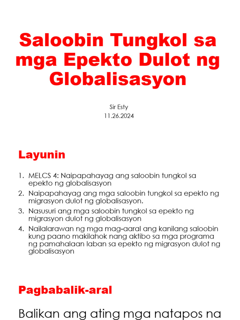AP10 Q2 Saloobin Tungkol Sa Epekto NG Globalisasyon | PDF