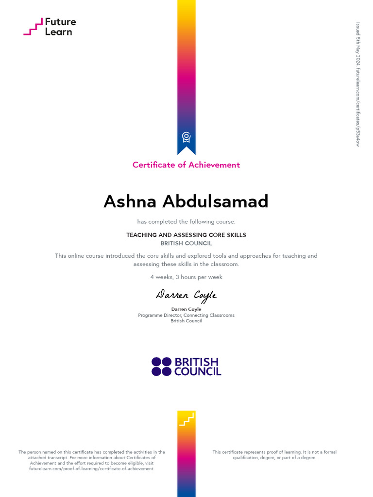 Teaching-Core-Skills Certificate of Achievement P53a4ow | PDF ...