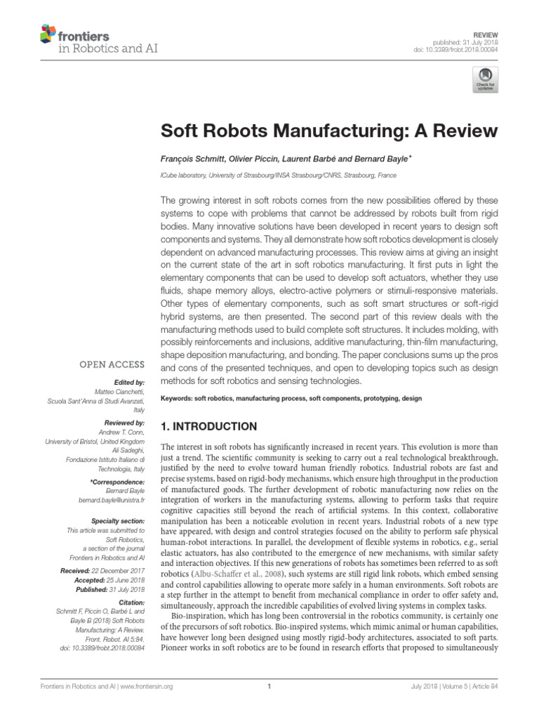 Soft Robotics Manufacturing A Review | PDF | Actuator | Robotics