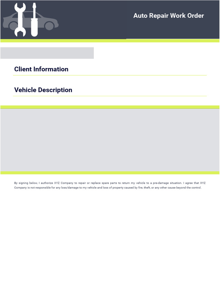 Client Information Vehicle Description: Auto Repair Work Order | PDF