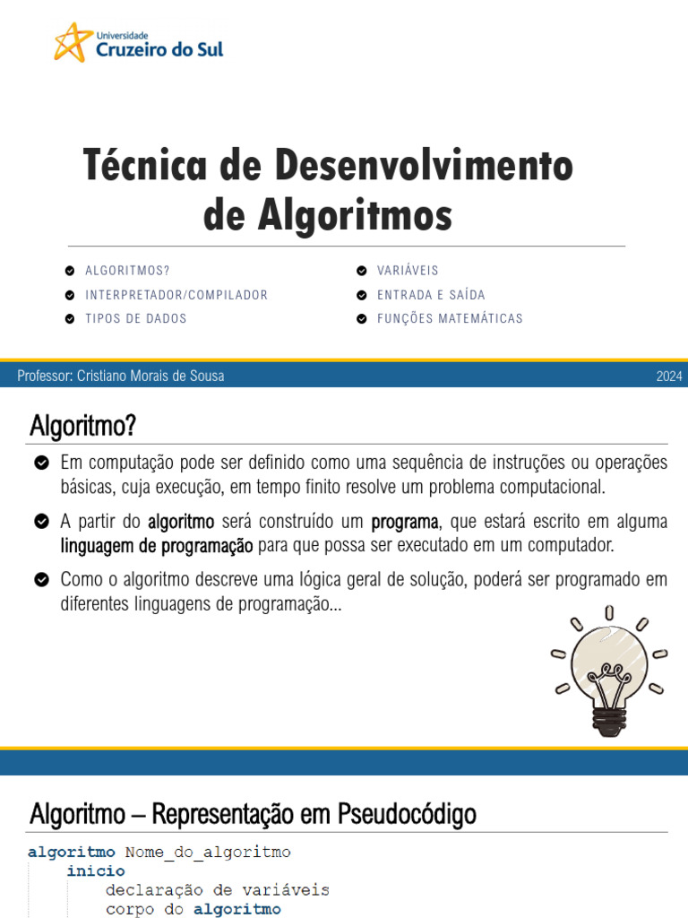Fundamentos de Algoritmos e Variáveis | PDF | Algoritmos | Linguagem de ...