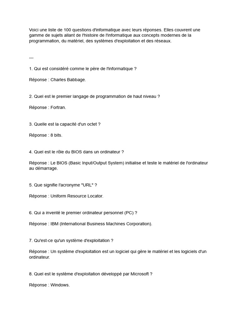 Quiz Informatique : 100 Questions-Réponses | PDF | Internet | Internet ...