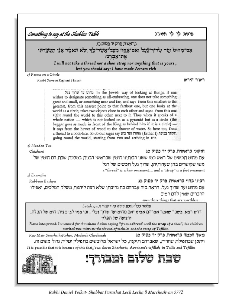 Shabbos Table Lech Lecha | PDF | Religion & Spirituality