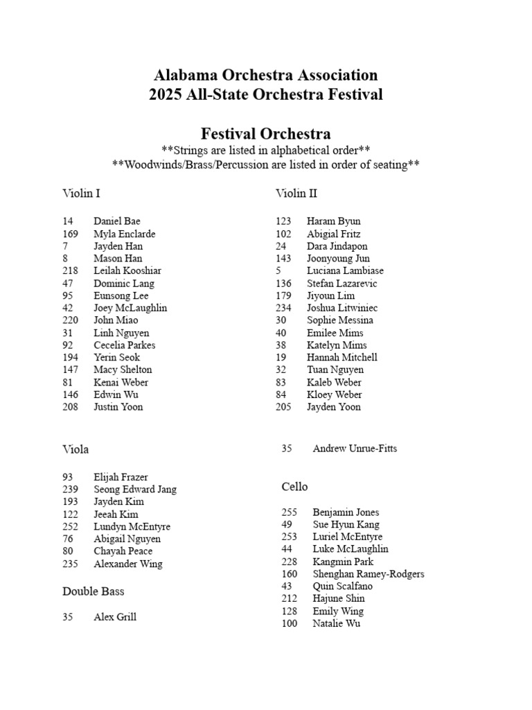 2025 Alabama All-State Orchestra Festival | PDF | Musical Instruments ...