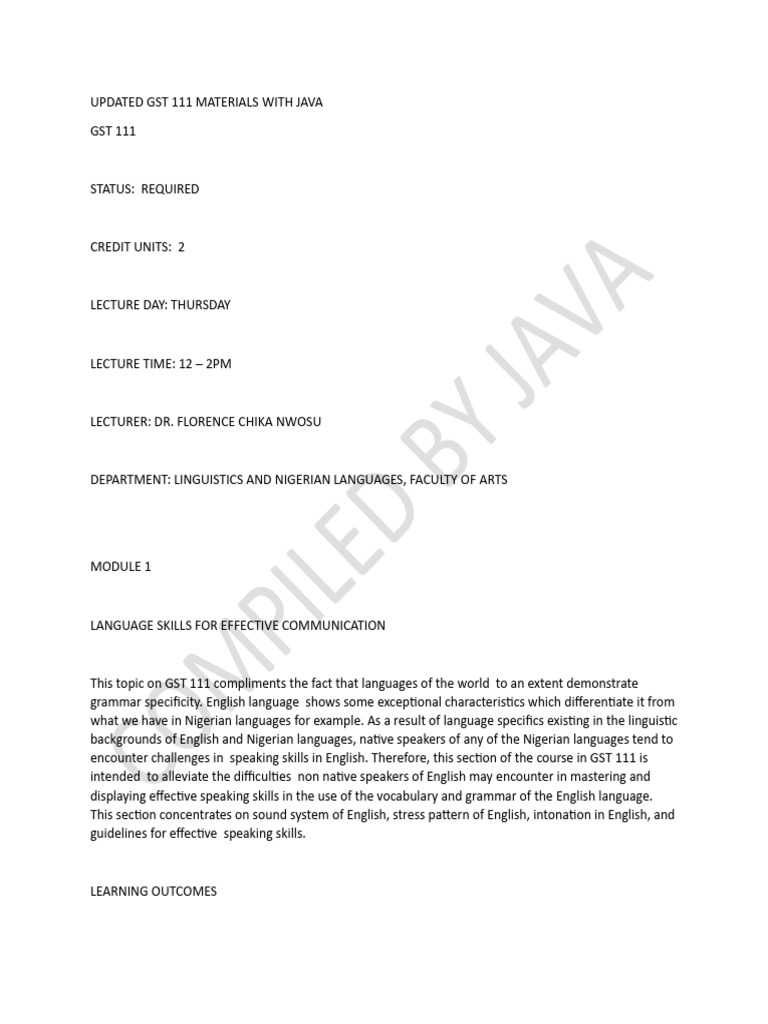 Updated GST 111 Materials With Java | PDF | Stress (Linguistics ...