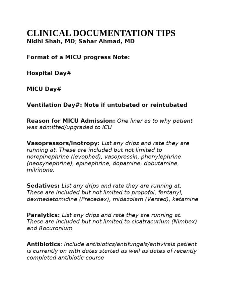MICU Progress Note Documentation Guide | PDF | Intensive Care Unit ...