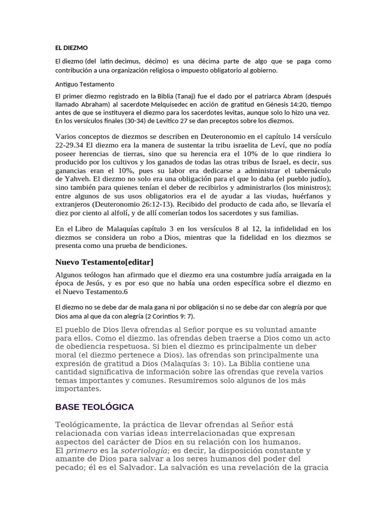 El Diezmo | PDF | Diezmo | Creencia religiosa y doctrina