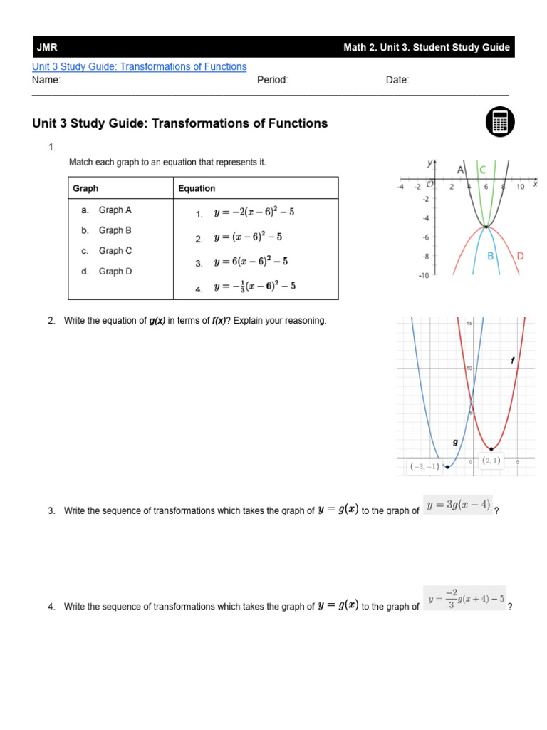 JMR M2.U3 Study Guide | PDF | Function (Mathematics) | Algebra