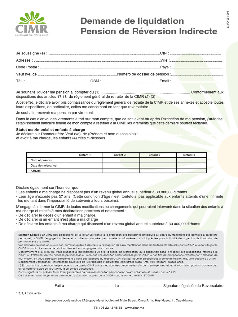 Demande de Liquidation Pension de Reversion Indirecte | PDF | Mariage