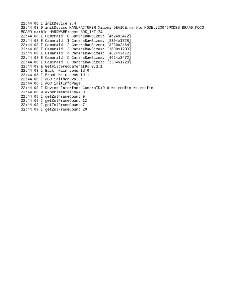 Xiaomi POCO Camera Initialization Log | PDF