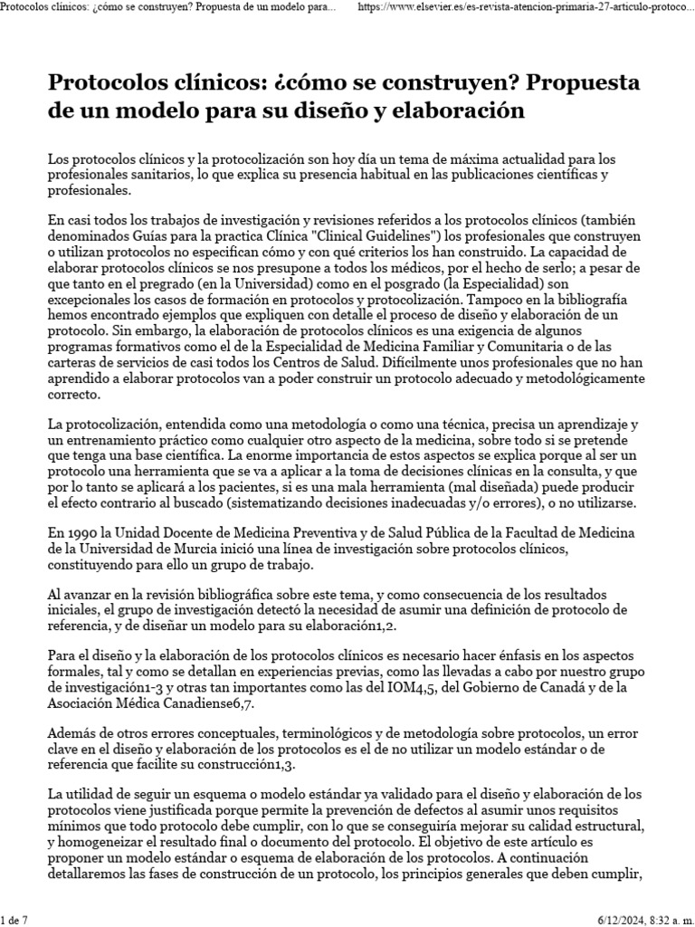 Modelo para la elaboración de protocolos clínicos | PDF | Terapia | Diseño