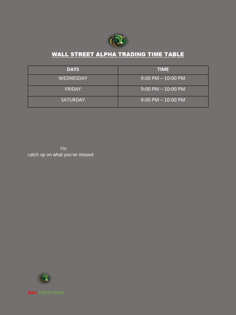 Wall Street Alpha Class Schedule | PDF