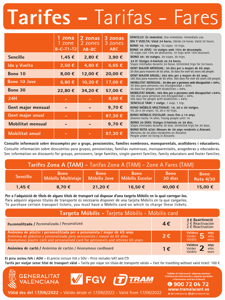 Tarifas TRAM Alacant 2022 | PDF