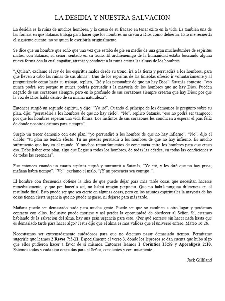La Desidia y la Urgencia Espiritual | PDF | Satán | Demonios