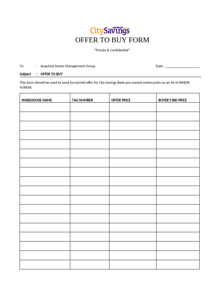 City Savings Bank Motorcycle Purchase Offer | PDF | Banks | Taxes