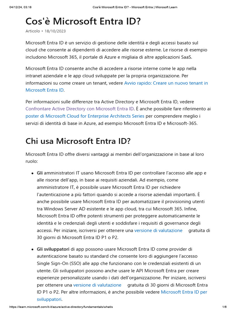 Cos'è Microsoft Entra ID - Microsoft Entra - Microsoft Learn | PDF