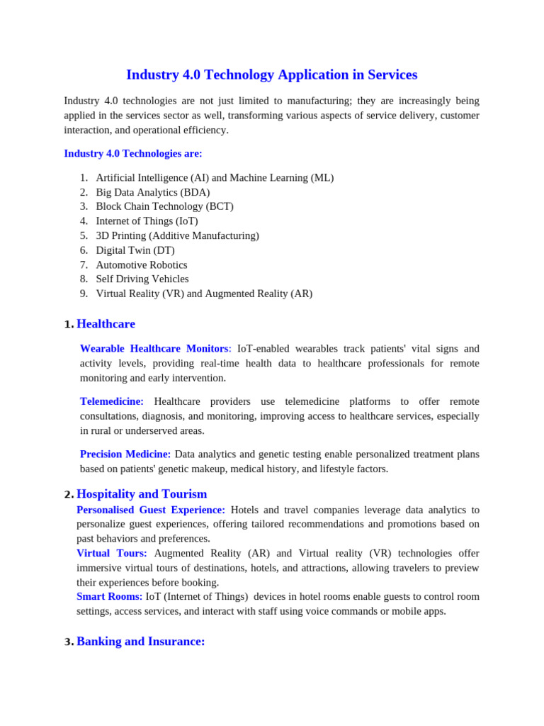 Industry 4.0 in Service Sector Applications | PDF | Internet Of Things ...