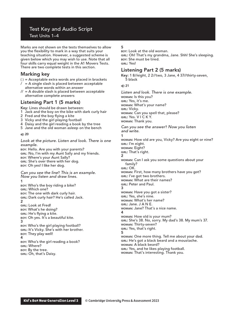 Kid's Box 3 Test Key and Audio Script | PDF