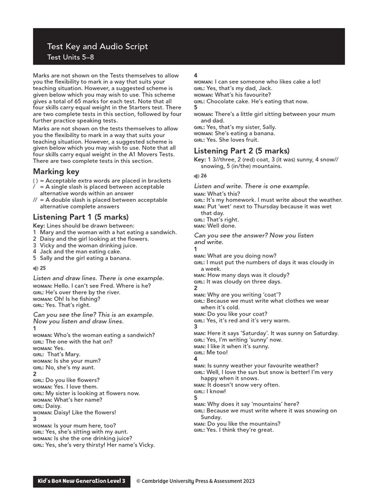 Kids Box 3 Unit 8 Test Key | PDF