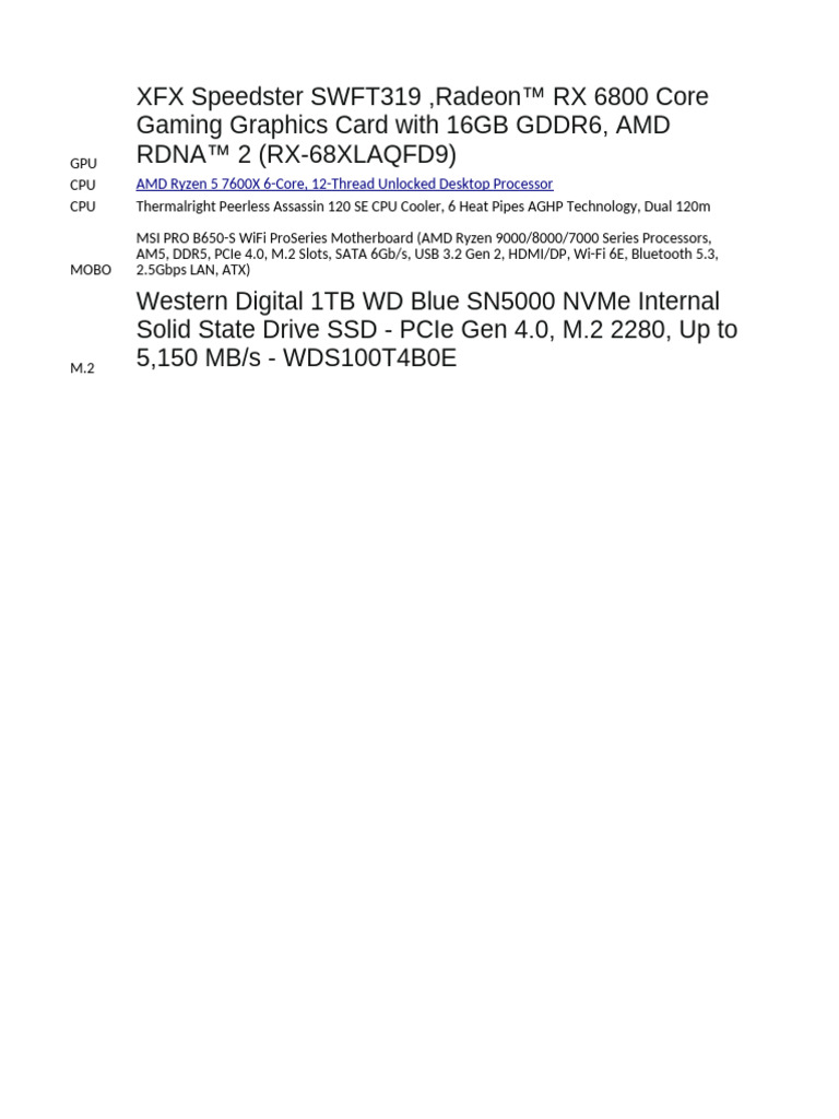 2025 PC Build Component List | PDF