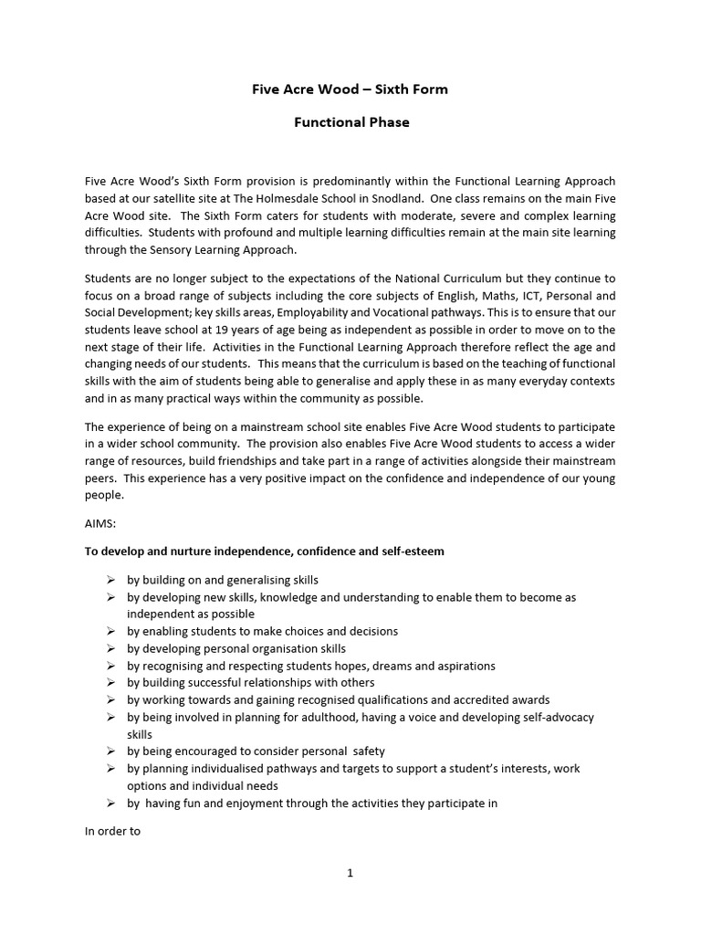 Functional Learning Approach Curriculum | PDF