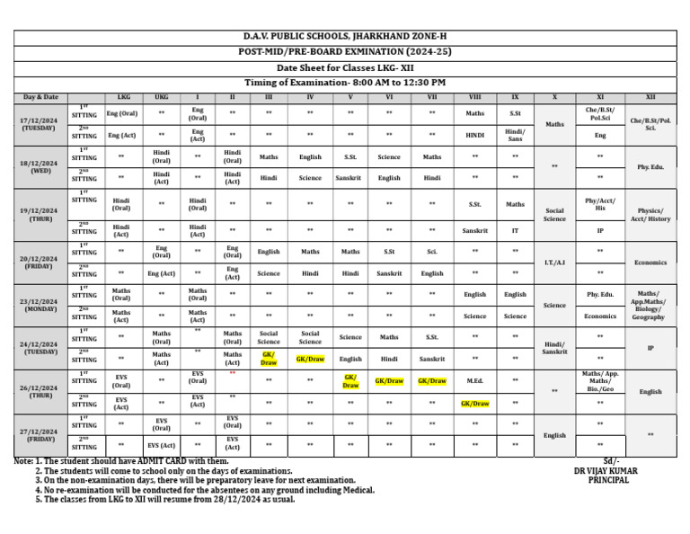 Jharkhand School Exam Date Sheet 2024 | PDF
