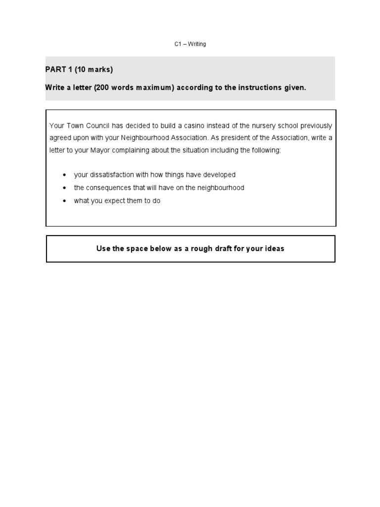 PART 1 (10 Marks) Write A Letter (200 Words Maximum) According To The ...