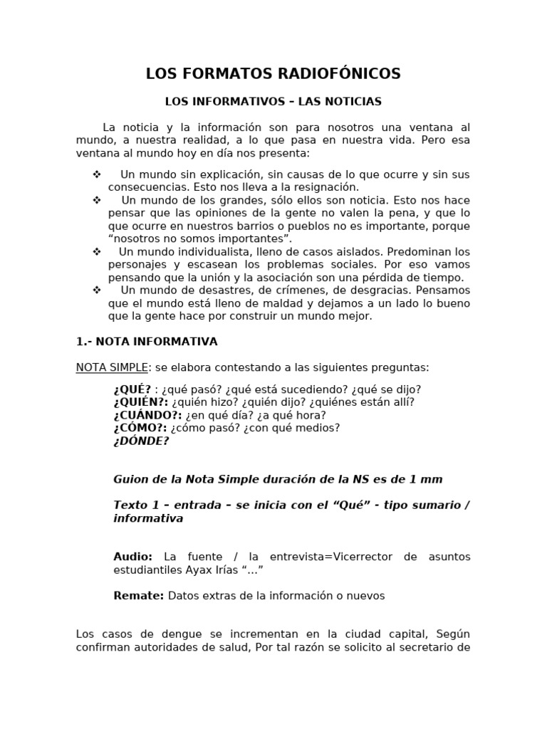 Formatos Radiofónicos Informativos | PDF | Radiodifusión | Metodología ...