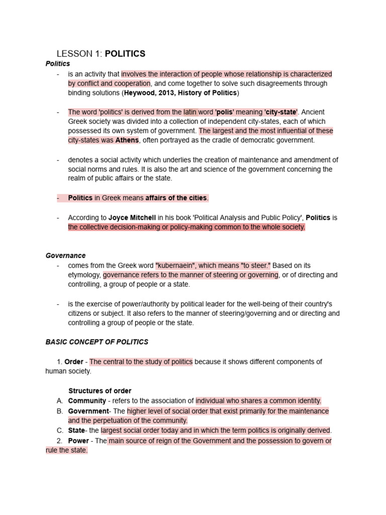 Understanding Politics and Governance Concepts | PDF | Power (Social ...